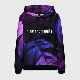 Мужская толстовка 3D с принтом Nine Inch Nails neon monstera в Кировске, 100% полиэстер | двухслойный капюшон со шнурком для регулировки, мягкие манжеты на рукавах и по низу толстовки, спереди карман-кенгуру с мягким внутренним слоем. | Тематика изображения на принте: 