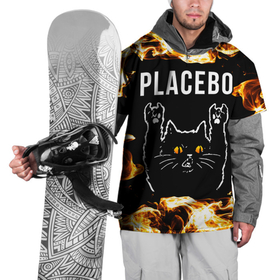 Накидка на куртку 3D с принтом Placebo рок кот и огонь в Петрозаводске, 100% полиэстер |  | 