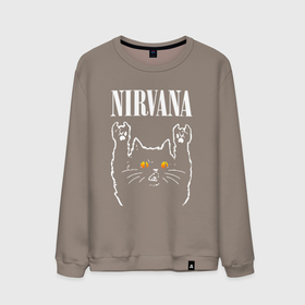 Мужской свитшот хлопок с принтом Nirvana rock cat в Петрозаводске, 100% хлопок |  | Тематика изображения на принте: 