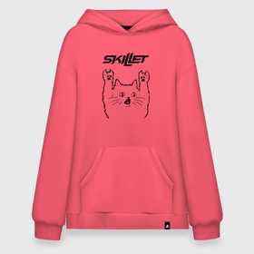 Худи SuperOversize хлопок с принтом Skillet   rock cat в Кировске, 70% хлопок, 30% полиэстер, мягкий начес внутри | карман-кенгуру, эластичная резинка на манжетах и по нижней кромке, двухслойный капюшон
 | 