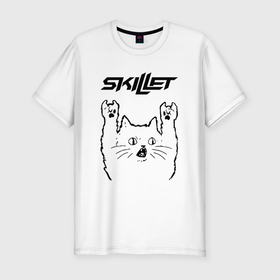 Мужская футболка хлопок Slim с принтом Skillet   rock cat в Санкт-Петербурге, 92% хлопок, 8% лайкра | приталенный силуэт, круглый вырез ворота, длина до линии бедра, короткий рукав | Тематика изображения на принте: 