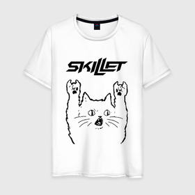 Мужская футболка хлопок с принтом Skillet   rock cat в Санкт-Петербурге, 100% хлопок | прямой крой, круглый вырез горловины, длина до линии бедер, слегка спущенное плечо. | Тематика изображения на принте: 