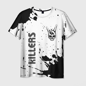 Мужская футболка 3D с принтом The Killers и рок символ на светлом фоне в Петрозаводске, 100% полиэфир | прямой крой, круглый вырез горловины, длина до линии бедер | 