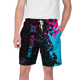 Мужские шорты 3D с принтом Metallica   neon gradient: по вертикали ,  полиэстер 100% | прямой крой, два кармана без застежек по бокам. Мягкая трикотажная резинка на поясе, внутри которой широкие завязки. Длина чуть выше колен | 