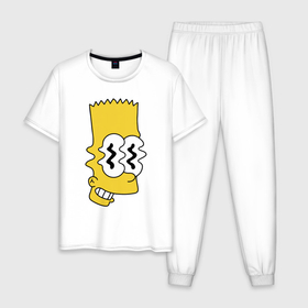 Мужская пижама хлопок с принтом Bart Simpson   glitch в Новосибирске, 100% хлопок | брюки и футболка прямого кроя, без карманов, на брюках мягкая резинка на поясе и по низу штанин
 | 
