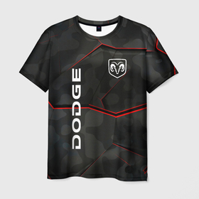 Мужская футболка 3D с принтом Dodge абстракция спорт , 100% полиэфир | прямой крой, круглый вырез горловины, длина до линии бедер | 