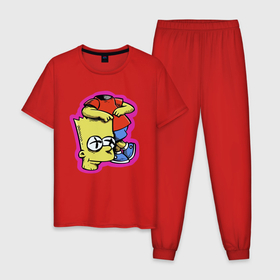 Мужская пижама хлопок с принтом Барт Симпсон облокотился на собственную голову   шутка в Тюмени, 100% хлопок | брюки и футболка прямого кроя, без карманов, на брюках мягкая резинка на поясе и по низу штанин
 | 