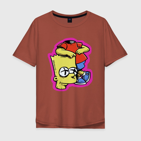 Мужская футболка хлопок Oversize с принтом Барт Симпсон облокотился на собственную голову   шутка в Санкт-Петербурге, 100% хлопок | свободный крой, круглый ворот, “спинка” длиннее передней части | 