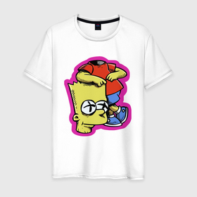 Мужская футболка хлопок с принтом Барт Симпсон облокотился на собственную голову   шутка в Тюмени, 100% хлопок | прямой крой, круглый вырез горловины, длина до линии бедер, слегка спущенное плечо. | 