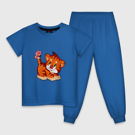 Детская пижама хлопок с принтом Маленький тигренок и бабочка в Екатеринбурге, 100% хлопок |  брюки и футболка прямого кроя, без карманов, на брюках мягкая резинка на поясе и по низу штанин
 | 