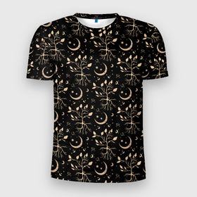 Мужская футболка 3D Slim с принтом Волшебное древо под луной в Екатеринбурге, 100% полиэстер с улучшенными характеристиками | приталенный силуэт, круглая горловина, широкие плечи, сужается к линии бедра | 