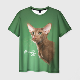 Мужская футболка 3D с принтом Кошка ориентал в Кировске, 100% полиэфир | прямой крой, круглый вырез горловины, длина до линии бедер | 
