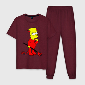 Мужская пижама хлопок с принтом Bart Simpson   devil в Тюмени, 100% хлопок | брюки и футболка прямого кроя, без карманов, на брюках мягкая резинка на поясе и по низу штанин
 | Тематика изображения на принте: 