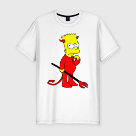 Мужская футболка хлопок Slim с принтом Bart Simpson   devil в Тюмени, 92% хлопок, 8% лайкра | приталенный силуэт, круглый вырез ворота, длина до линии бедра, короткий рукав | Тематика изображения на принте: 