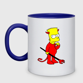 Кружка двухцветная с принтом Bart Simpson   devil в Кировске, керамика | объем — 330 мл, диаметр — 80 мм. Цветная ручка и кайма сверху, в некоторых цветах — вся внутренняя часть | Тематика изображения на принте: 