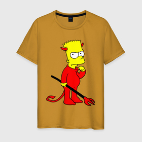 Мужская футболка хлопок с принтом Bart Simpson   devil в Тюмени, 100% хлопок | прямой крой, круглый вырез горловины, длина до линии бедер, слегка спущенное плечо. | Тематика изображения на принте: 
