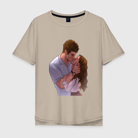 Мужская футболка хлопок Oversize с принтом Эким и Канат Поцелуй , 100% хлопок | свободный крой, круглый ворот, “спинка” длиннее передней части | 