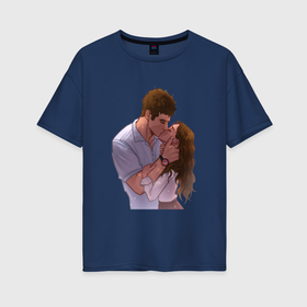 Женская футболка хлопок Oversize с принтом Эким и Канат Поцелуй в Тюмени, 100% хлопок | свободный крой, круглый ворот, спущенный рукав, длина до линии бедер
 | 