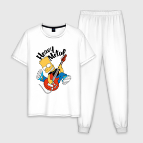 Мужская пижама хлопок с принтом Барт Симпсон   гитарист   heavy metal в Белгороде, 100% хлопок | брюки и футболка прямого кроя, без карманов, на брюках мягкая резинка на поясе и по низу штанин
 | 