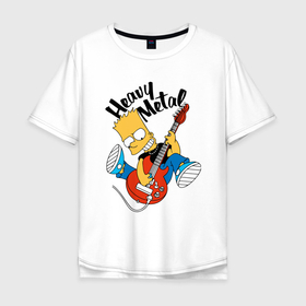 Мужская футболка хлопок Oversize с принтом Барт Симпсон   гитарист   heavy metal в Санкт-Петербурге, 100% хлопок | свободный крой, круглый ворот, “спинка” длиннее передней части | Тематика изображения на принте: 