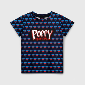 Детская футболка 3D с принтом Poppy Playtime   Huggy Wuggy Pattern , 100% гипоаллергенный полиэфир | прямой крой, круглый вырез горловины, длина до линии бедер, чуть спущенное плечо, ткань немного тянется | 