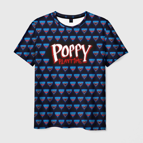 Мужская футболка 3D с принтом Poppy Playtime   Huggy Wuggy Pattern в Курске, 100% полиэфир | прямой крой, круглый вырез горловины, длина до линии бедер | 