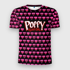 Мужская футболка 3D Slim с принтом Poppy Playtime   Kissy Missy Pattern   Huggy Wuggy в Кировске, 100% полиэстер с улучшенными характеристиками | приталенный силуэт, круглая горловина, широкие плечи, сужается к линии бедра | 
