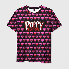 Мужская футболка 3D с принтом Poppy Playtime   Kissy Missy Pattern   Huggy Wuggy в Новосибирске, 100% полиэфир | прямой крой, круглый вырез горловины, длина до линии бедер | 