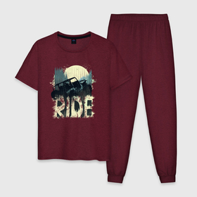 Мужская пижама хлопок с принтом Offroad ride в Курске, 100% хлопок | брюки и футболка прямого кроя, без карманов, на брюках мягкая резинка на поясе и по низу штанин
 | Тематика изображения на принте: 