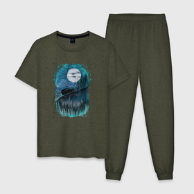 Мужская пижама хлопок с принтом Ночное бездорожье в Тюмени, 100% хлопок | брюки и футболка прямого кроя, без карманов, на брюках мягкая резинка на поясе и по низу штанин
 | 