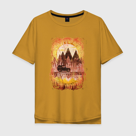 Мужская футболка хлопок Oversize с принтом Offroad mountains в Тюмени, 100% хлопок | свободный крой, круглый ворот, “спинка” длиннее передней части | Тематика изображения на принте: 