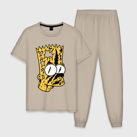 Мужская пижама хлопок с принтом Потрёпанный чумазый Барт Симпсон в Белгороде, 100% хлопок | брюки и футболка прямого кроя, без карманов, на брюках мягкая резинка на поясе и по низу штанин
 | 
