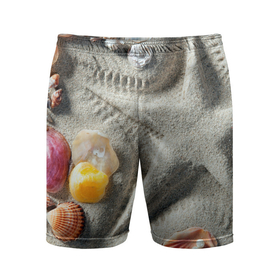 Мужские шорты спортивные с принтом Звезда из песка, ракушки и две жемчужины в Кировске,  |  | 