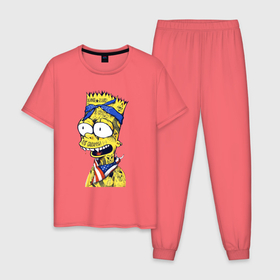 Мужская пижама хлопок с принтом Барт Симпсон в татуировках   Hype в Санкт-Петербурге, 100% хлопок | брюки и футболка прямого кроя, без карманов, на брюках мягкая резинка на поясе и по низу штанин
 | 
