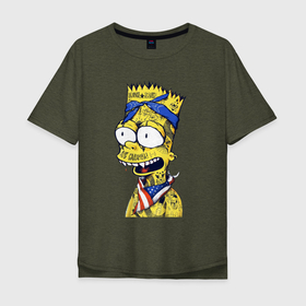 Мужская футболка хлопок Oversize с принтом Барт Симпсон в татуировках   Hype в Кировске, 100% хлопок | свободный крой, круглый ворот, “спинка” длиннее передней части | 