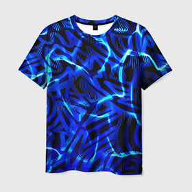 Мужская футболка 3D с принтом Удар неоновой молнии в Тюмени, 100% полиэфир | прямой крой, круглый вырез горловины, длина до линии бедер | 