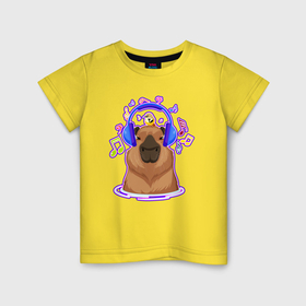 Детская футболка хлопок с принтом Музыкальная Капибара в Курске, 100% хлопок | круглый вырез горловины, полуприлегающий силуэт, длина до линии бедер | 