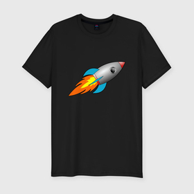 Мужская футболка хлопок Slim с принтом Ракета летит в небе в Кировске, 92% хлопок, 8% лайкра | приталенный силуэт, круглый вырез ворота, длина до линии бедра, короткий рукав | 