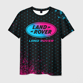 Мужская футболка 3D с принтом Land Rover   neon gradient в Санкт-Петербурге, 100% полиэфир | прямой крой, круглый вырез горловины, длина до линии бедер | Тематика изображения на принте: 