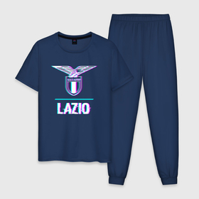 Мужская пижама хлопок с принтом Lazio FC в стиле glitch в Белгороде, 100% хлопок | брюки и футболка прямого кроя, без карманов, на брюках мягкая резинка на поясе и по низу штанин
 | 
