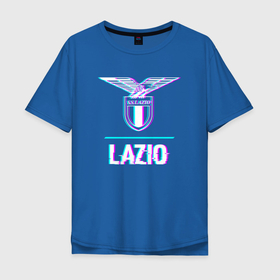 Мужская футболка хлопок Oversize с принтом Lazio FC в стиле glitch в Санкт-Петербурге, 100% хлопок | свободный крой, круглый ворот, “спинка” длиннее передней части | 