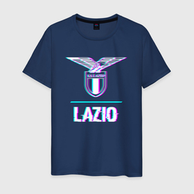 Мужская футболка хлопок с принтом Lazio FC в стиле glitch в Новосибирске, 100% хлопок | прямой крой, круглый вырез горловины, длина до линии бедер, слегка спущенное плечо. | 