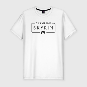 Мужская футболка хлопок Slim с принтом Skyrim gaming champion: рамка с лого и джойстиком , 92% хлопок, 8% лайкра | приталенный силуэт, круглый вырез ворота, длина до линии бедра, короткий рукав | 