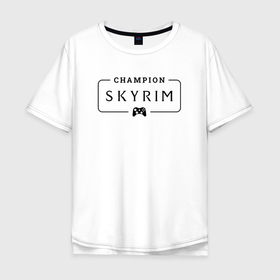 Мужская футболка хлопок Oversize с принтом Skyrim gaming champion: рамка с лого и джойстиком в Петрозаводске, 100% хлопок | свободный крой, круглый ворот, “спинка” длиннее передней части | 