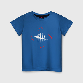 Детская футболка хлопок с принтом Символ Dead by Daylight в красном ромбе в Белгороде, 100% хлопок | круглый вырез горловины, полуприлегающий силуэт, длина до линии бедер | 