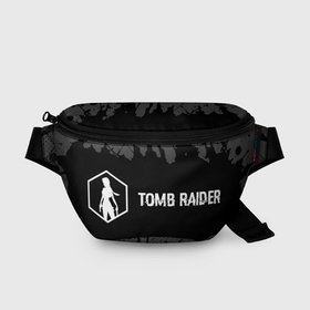 Поясная сумка 3D с принтом Tomb Raider glitch на темном фоне: надпись и символ в Екатеринбурге, 100% полиэстер | плотная ткань, ремень с регулируемой длиной, внутри несколько карманов для мелочей, основное отделение и карман с обратной стороны сумки застегиваются на молнию | 