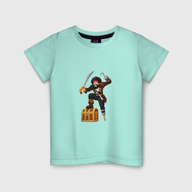 Детская футболка хлопок с принтом Пират поставил ногу на сундук в Новосибирске, 100% хлопок | круглый вырез горловины, полуприлегающий силуэт, длина до линии бедер | Тематика изображения на принте: 