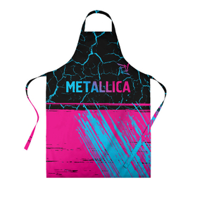 Фартук 3D с принтом Metallica   neon gradient: символ сверху в Белгороде, 100% полиэстер | общий размер — 65 х 85 см, ширина нагрудника — 26 см, горловина — 53 см, длина завязок — 54 см, общий обхват в поясе — 173 см. Принт на завязках и на горловине наносится с двух сторон, на основной части фартука — только с внешней стороны | 