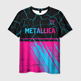 Мужская футболка 3D с принтом Metallica   neon gradient: символ сверху в Тюмени, 100% полиэфир | прямой крой, круглый вырез горловины, длина до линии бедер | 