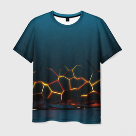 Мужская футболка 3D с принтом Треснутые плиты геометрия , 100% полиэфир | прямой крой, круглый вырез горловины, длина до линии бедер | 